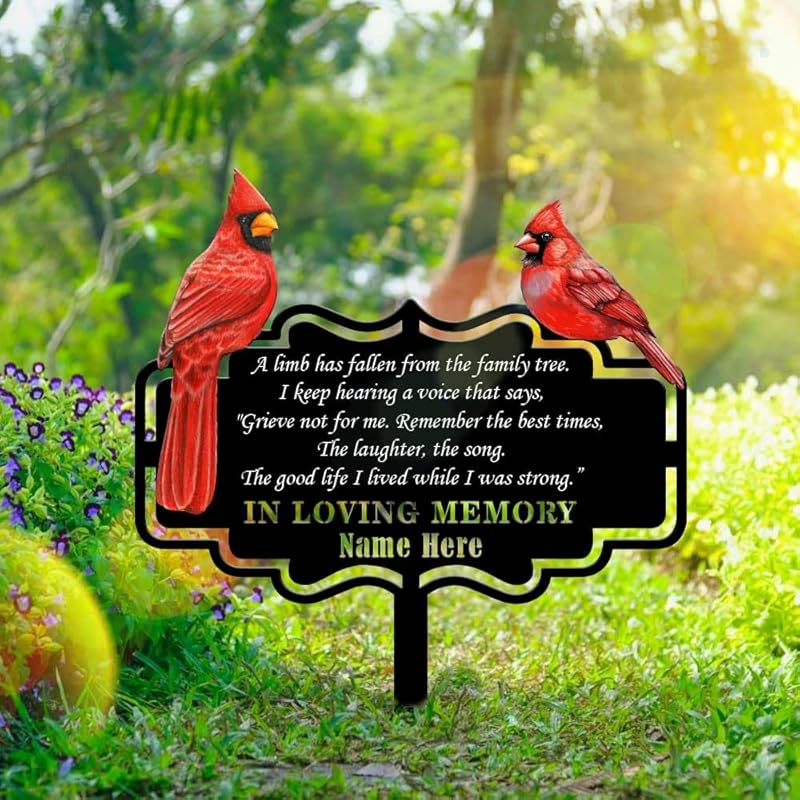 Personalized Cemetery Memorial Metal Stakes, Cardinals Memorial Grave Markers,Graden Decorations for Loss of Mother Father, Outdoor Sympathy Decor Gift-Ruum Studio Home