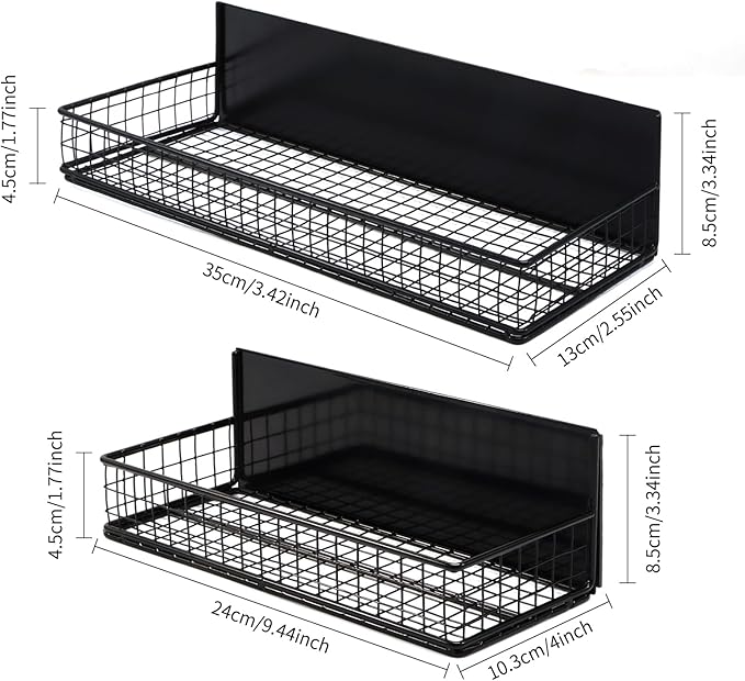 Magnetic Storage Basket, Magnetic Shelf for Fridge,Magnetic Spice Rack Wire Mesh Magnetic Organizer Holder Accessories for Office Kitchen Classroom Storage, Black-Short, Large x1&Small x1 Set of 2-Ruum Studio Home