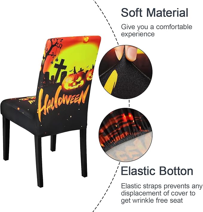 JQinHome Orange Halloween Chair Slipcover, Pumpkin Chair Covers Set of 6, High Stretch Washable Chair Protector Cover for Dining Room, Kitchen,Home Party,Wedding Ceremony(Orange,6PC)-Ruum Studio Home