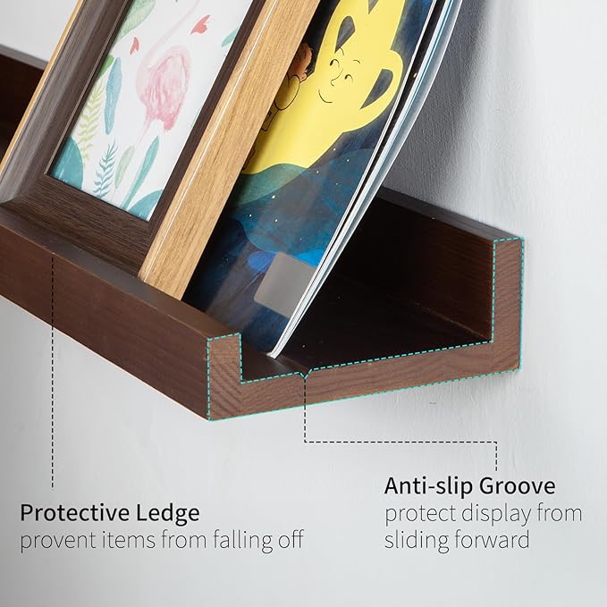 SAUMONIERES Picture Ledge Shelf Floating Book Shelves Set of 2 Wall Mounted Solid Wood for Bedroom Bathroom Living Room Kitchen, 24 Inch Walnut-Ruum Studio Home