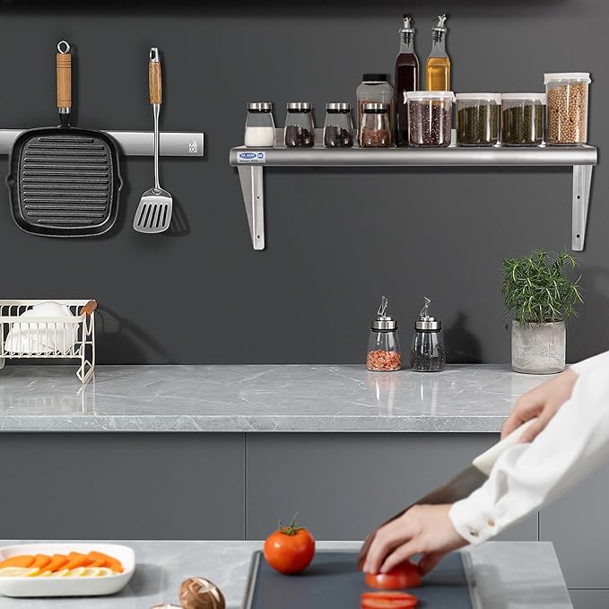 HARDURA Stainless Steel Shelf 12" x 48", 250lb Commercial Shelves Wall Mount Metal Shelving with Backsplash and Brackets for Kitchen, Restaurant, Laundry Room and Home-Ruum Studio Home