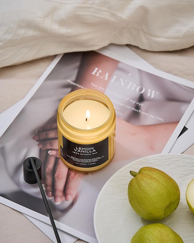 M&SENSE Lemon Vanilla Scented Slow Burning Candles for Home Scented, All Natural Soy Candles 7.05oz 50 Hours Slow Burning in Glass Jar, Stress Relief Gifts for Women and Men-Ruum Studio Home