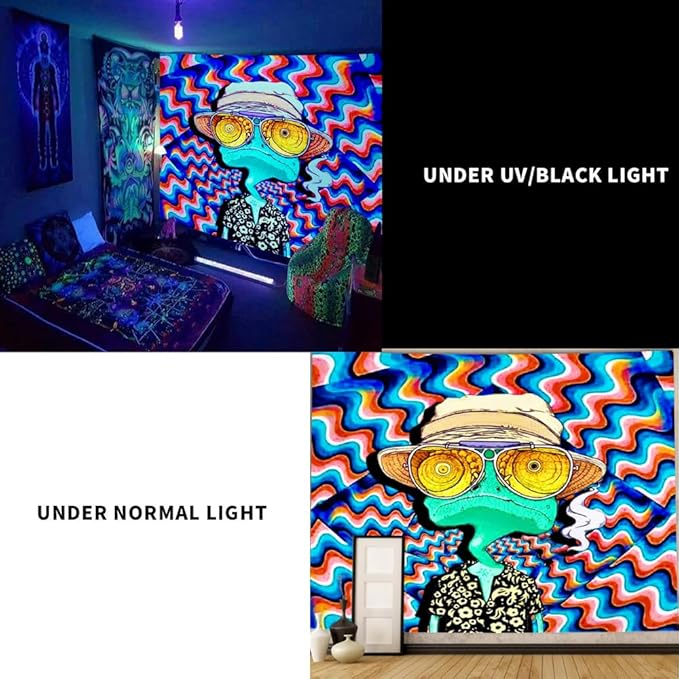 ADDWel Blacklight Frog Tapestry, Hippie Alien Tapestry Glow In The Dark, UV Reactive Black Light Upright Posters Wall Hanging for Bedroom Dorm Living Room Backdrop Decor-Ruum Studio Home
