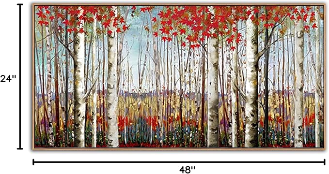 Large Framed Wall Art for Living Room Birch Tree Wall Decor Red Forest Painting Artwork Wall Decoration Nature Pictures Wall Art Fall Above Bed Wall Decor-Ruum Studio Home