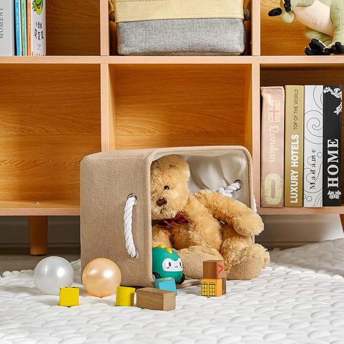 TheWarmHome Storage Bins for Shelves - Medium 3Pack 13.8L*9.8W*6.7H inch Canves Storage Basket for Organizing, Fabric Storage with Handles for Clothes Baby Dog Toys(Beige)-Ruum Studio Home