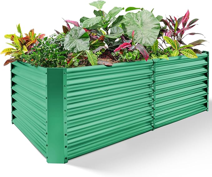 Land Guard 6×3×2 ft Galvanized Metal Raised Garden Bed, 2FT Deep Root Elevated Planter Box Steel Large Vegetable Flower Bed Kit(Green)-Ruum Studio Home