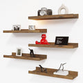 RICHER HOUSE 5 Set Floating Shelves for Wall Decor, Wall Mounted Book Shelf, Nursery Shelves Picture Ledge Shelf with Lip for Wall Storage, Bedroom, Living Room, Bathroom - Brown-Ruum Studio Home