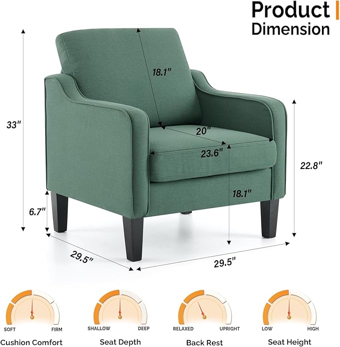 VINGLI Mid-Century Modern Accent Chairs Set of 2 Living Room Chairs Dark Green Reading Chairs for Bedroom Scooped Arm Chairs Upholstered Comfy Chairs for Apartment, Waiting Room-Ruum Studio Home
