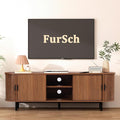 62" Tambour Door TV Stand,Wood Mid Century Modern TV Cabinet for Up to 70“ TV,Curved Edge Long TV Stand with Storage for Bedroom Living Room(Walnut, 62.2inch)-Ruum Studio Home