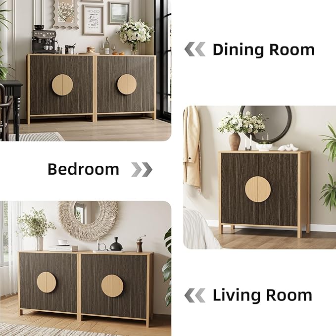 65 Inch TV Stand, Mid Century Modern Entertainment Center with Storage Cabinets & Adjustable Shelves, Media Console TV Credenza for Living Room, Dining Room, Hallway, Walnut-Ruum Studio Home