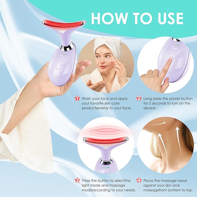 Facial Massager Red-Light-Therapy-for-Face and Neck, Face 𝖲 culpting Wand with 7 Color (Light Purple)-Ruum Studio Home