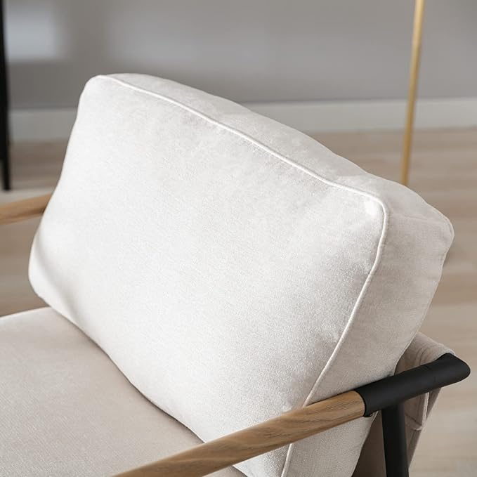 Mid-Century Accent Chair Set of 2, Soft Armchair Chenille Fabric Lounge Chair with Black Metal Legs, Upholstered Leisure Chair for Living Room Bedroom Reception Room, Beige-Ruum Studio Home
