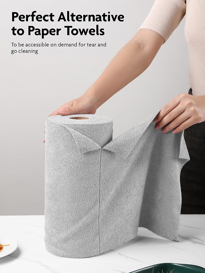 Fantasticlean Microfiber Cleaning Cloth Roll -40 Pack, Tear Away Microfiber Towels, 12" x 12", Reusable, Washable, Scratch Free, Ultra Absorbent Dish Rags for Car, Home, Garage or Shop (Grey)-Ruum Studio Home