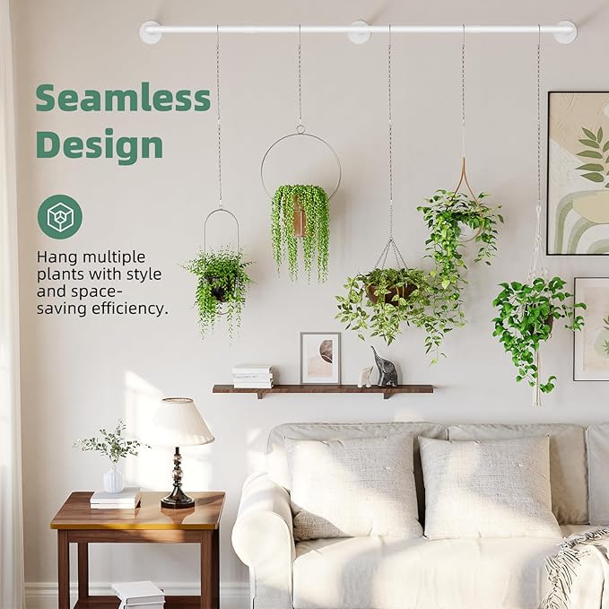Plant Hanger Indoor with 6 Hanging Chains Hanging Planters for Indoor Plants Hanging Plant Holder Window Plant Shelves White Metal Rod(Pot not Included-Ruum Studio Home