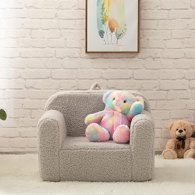 ALIMORDEN Kids Ultra-Soft Snuggle Foam Filled Chair, Toddler Cuddly Sherpa Reading Couch for Boys and Girls, Light Grey-Ruum Studio Home