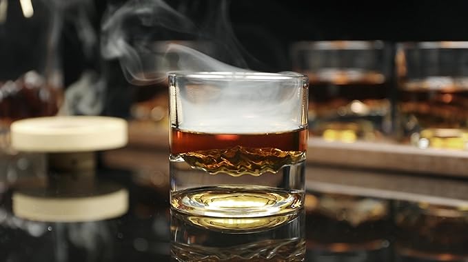 American Peaks Heavy Crystal Whiskey Glasses Gift Set of 4, Thick Freezable Bourbon Glass 1lb Each, Premium Whiskey Gifts for Men, Frozen Crystal Chills Cocktails, 10 oz-Ruum Studio Home