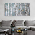 amatop Large Tree Wall Art Hand-Painted Landscape Forest Oil Painting Gallery Wrapped Framed Canvas Gold Bird Artwork 'White Birch at Night' for Living Room Bedroom Office Decor Teal White 48"x24"-Ruum Studio Home