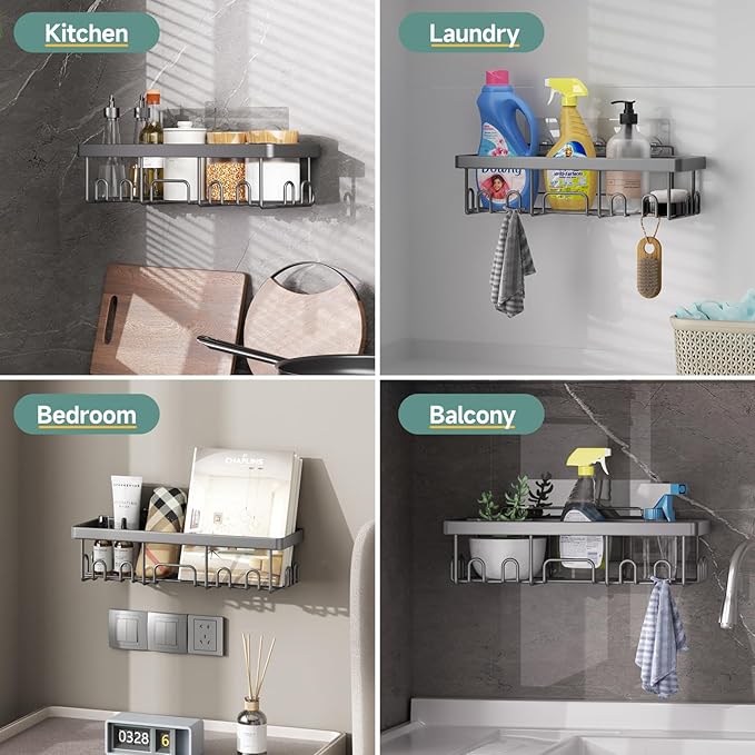 Veken 6-Pack Rustproof & Waterproof Shower Caddy, Adhesive Shelves Rack, Large Capacity Bathroom, College Dorm & Apartment Organizers, No-Drill Wall Mount Living Room & Bedroom Decor, Light Grey-Ruum Studio Home