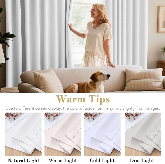 H.VERSAILTEX White Curtains 84 inches Long for Living Room Thermal Insulated Room Darkening Window Treatment Panels Drapes Light Reducing Curtains for Bedroom, 2 Panels, 52" W x 84" L, White-Ruum Studio Home
