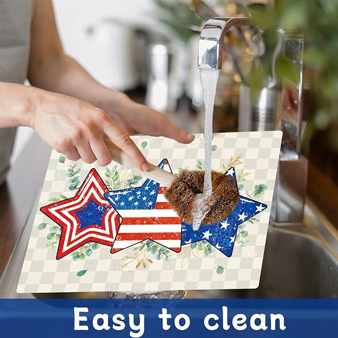 Veterans Day Placemats Set of 6 4th of July Patriotic American Flag Stars Plastic Table Mats Eucalyptus Election Day Memorial Place Mats Table Decoration for Indoor Outdoor Party Kitchen Dining-Ruum Studio Home