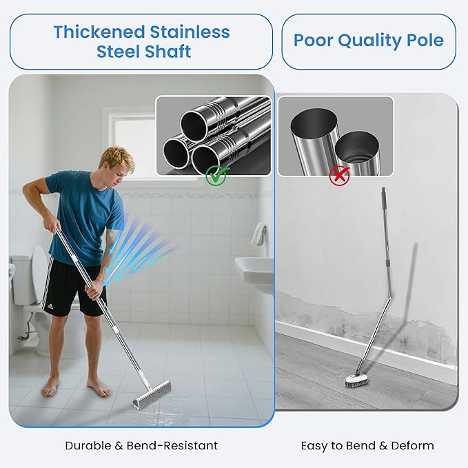 Floor Scrub Brush and Grout Brush with Long Handle–Deck Brushes for Scrubbing Heavy Duty, Stiff Bristles for Outdoor, Patio, Shower, Garage, Tile and Concrete Floor Cleaning 55 inches-Ruum Studio Home