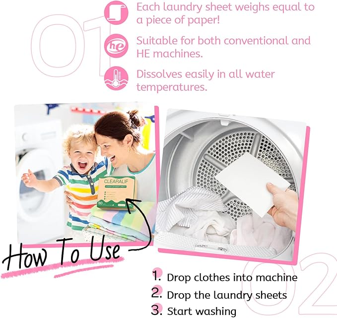 Laundry Detergent Sheets Up to 160 Loads, Fresh Flower - Great For Travel,Apartments, Dorms,CLEARALIF Laundry Detergent Strips Eco Friendly & Hypoallergenic - 80 Sheets-Ruum Studio Home