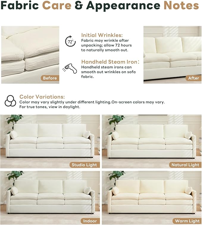 Tbfit Modern Couch Sofa, 89" Cloud Couch w/Pillows, Pocketed Spring Seat, Comfy 3-Seater Plush Foam Cushions, Chenille Fabric Removable Covers, Soft Upholstered Living Room Furniture Apartment, Beige-Ruum Studio Home