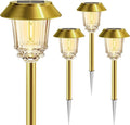 Solar Lights Outdoor Waterproof,4 Pack Gold Pathway Lights with 10-40 LM Dimmable Glass and Metal, Solar Powered Garden Decor for Yard,Patio,Pathway,Driveway Fall Decoration(Warm White)-Ruum Studio Home