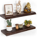 Floating Shelves for Wall, 24"x9.3" Rustic Solid Live-Edge Elm Wood Wall Shelves, Heavy-Duty Floating Shelves with Invisible Brackets, Set of 2 for Living Room, Bedroom, and Kitchen, Walnut Finish-Ruum Studio Home