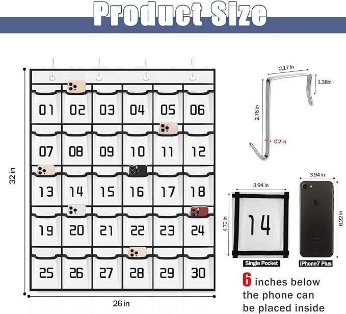Loghot Classroom Accessories Closet Pocket Chart for Cell Phones Holder Wall Door Hanging Organizer (30 Pockets White)-Ruum Studio Home