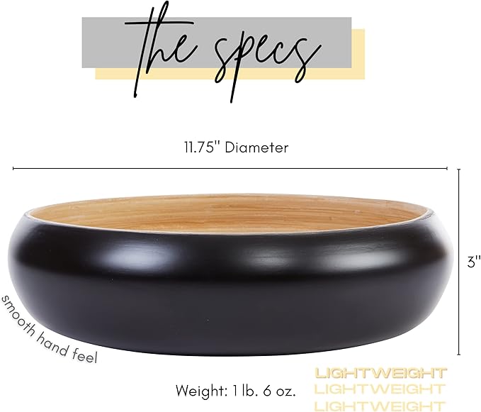 Fruit Bowl For Kitchen Counter, Decorative Bowl, Large Serving Bowl Or Fruit Basket For Kitchen Spun Bamboo (Black)-Ruum Studio Home