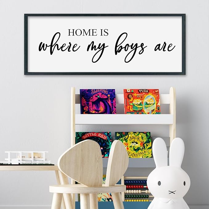 SRSZHIYUE Home Is Where My Boys Are Sign Wall Art Decor 40"×15" for Family Bedroom Large Wood Framed Wall Hanging (Black)-Ruum Studio Home
