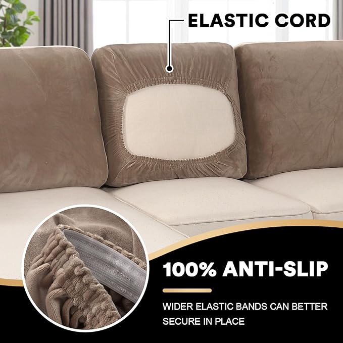 PrinceDeco Sectional Couch Covers Velvet Cushion Covers for Sectional Couch Cushion Covers for Sectional Sofa Separate Sectional Sofa Slipcovers Washable(1 Chaise Back+ 2 Sofa Back,Taupe)-Ruum Studio Home