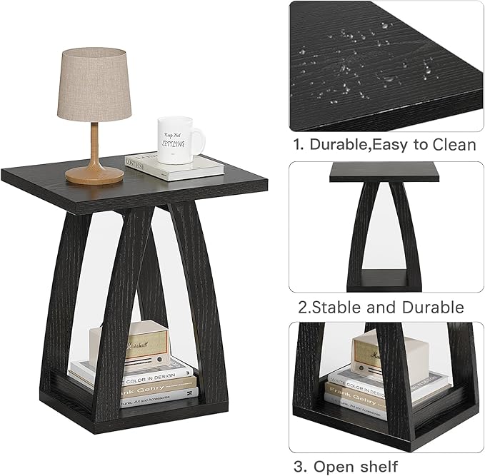 End Tables Living Room, Side Table Beside Sofa, Nightstand for Bedroom, Couch Side Table with Shelf, Modern End Table for Living Room, Black End Table Set of 2-Ruum Studio Home
