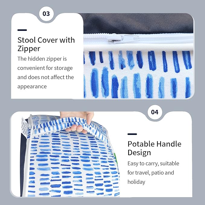 Inflatable Ottoman Stool D21 xH9 for Outdoor/Indoor Use, Water Repellent Patio Foot Rest Stool with Portable Handle,Round Pouf Ottoman Suitable for Garden,Deck and Camping - Pebble Blue-Ruum Studio Home