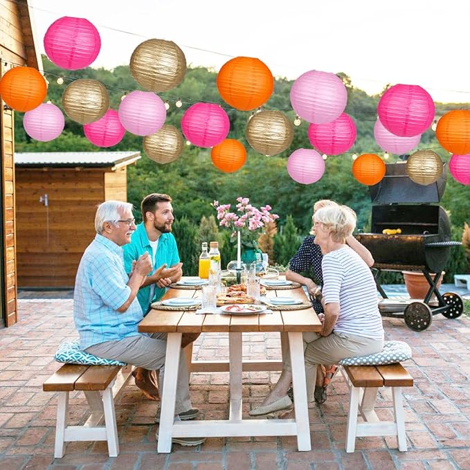 Paper Lanterns Pink Orange Gold Round Hanging Chinese Lanterns for Birthday Party Baby Shower Bridal Shower Decorations Pack of 12-Ruum Studio Home