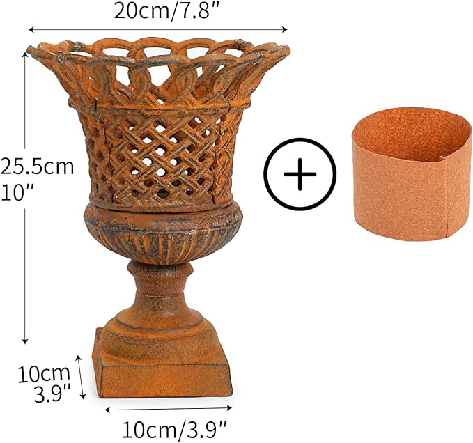 Sungmor Heavy Duty Cast Iron Urn Planter, Beautiful Hollow Trophy Design Tall Orchid Flower Pot, Large Decorative Plastic Flowers Plants Bouquets Vase, Rustic French Country Pot for Home or Garden-Ruum Studio Home