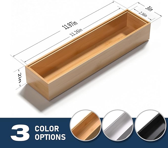 Silverware Tray for Drawer, Stackable Kitchen Bamboo Drawer Organizer 12" x 3" x 2" Set of 2-Ruum Studio Home