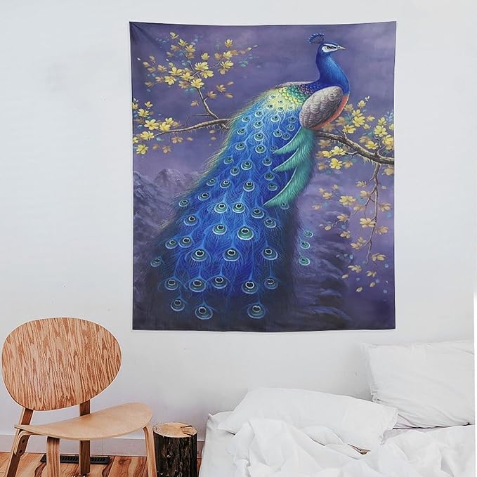 yowecso Peacock Tapestry Wall Hanging for Bedroom, Living Room - Purple Peacock Bird Tapestry - Aesthetic Wall Decor - 50"x60"-Ruum Studio Home