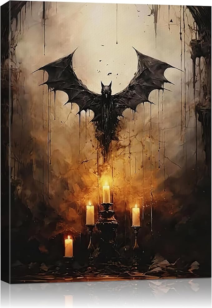 AbcCustomize Halloween Canvas Wall Art - Vintage Moody Bat Poster, Gothic Dark Academia Wall Decor, Spooky Halloween Decor for Farmhouse & Cottage, Fall Decorations Indoor for Living Room & Bedroom-Ruum Studio Home