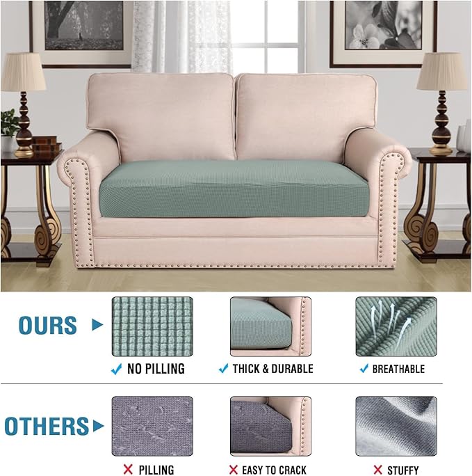 H.VERSAILTEX Super Stretch Individual Seat Cushion Covers Sofa Covers Couch Cushion Covers Slipcover Sets Thick Jacquard Textured Twill Fabric (1 Piece Loveseat Cushion Cover, Sage)-Ruum Studio Home