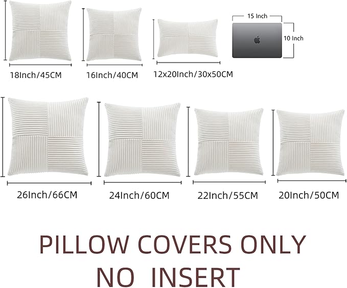 Fancy Homi 2 Packs Cream White Big Decorative Throw Pillow Covers 24x24 Inch for Living Room Couch Bed, Farmhouse Boho Home Decor, Soft Corss Corduroy Patchwork Accent Square Cushion Case 60x60 cm-Ruum Studio Home