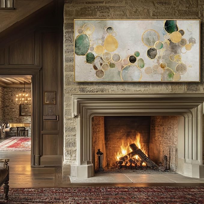 Abstract Canvas Wall Art Gold Circle Painting Green Artwork Framed Wall Prints 29"x 58" Office Wall Decor Colorful Pictures for Living Room Bedroom-Ruum Studio Home