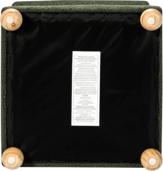 Adeco 17 Inch Soft Dark Green Cube Ottoman Storage, Teddy Velvet Chair Foot Stools, Upholstered Vanity Stool with Hinged Lid, Solid Round Wood Legs-Ruum Studio Home