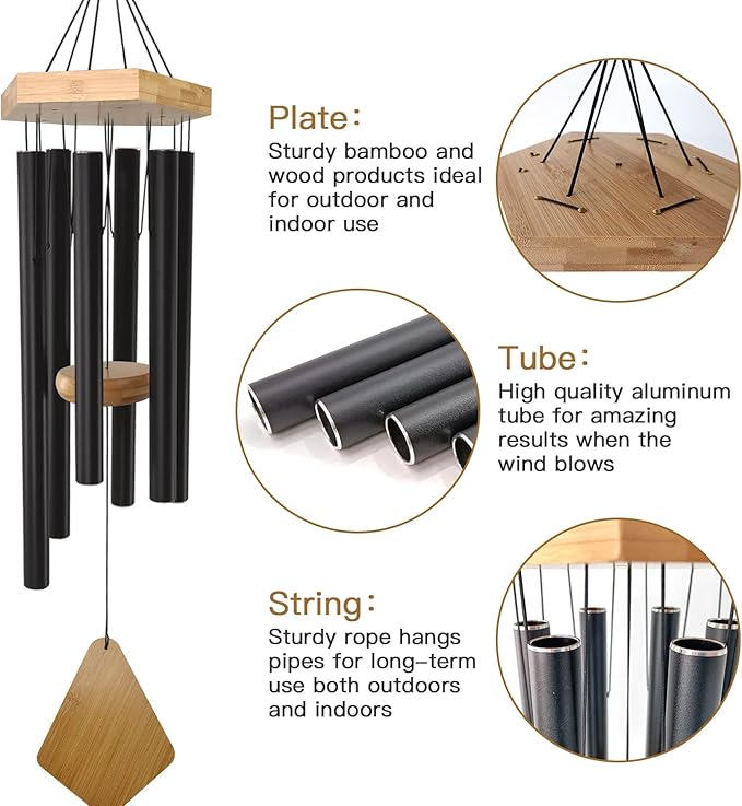 Wind Chimes Outdoor Deep Tone, 30 Inches Wind Chimes Outdoor, Memorial Wind Chimes with Hook as Gifts for Mother's Day/Housewarming/Christmas, Patio, Garden, Yard, Home Décor. Black-Ruum Studio Home