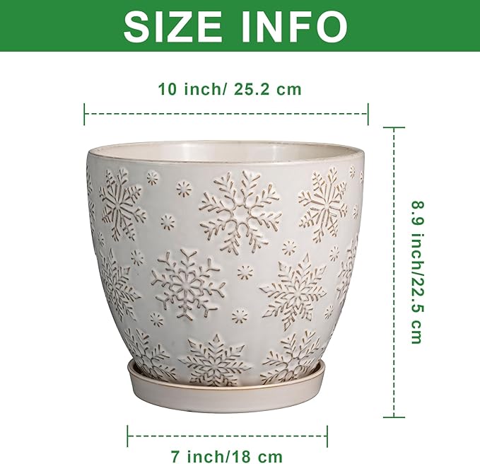 10 Inch Ceramic Planter Pot Large Plant Pot for Indoor Plants Outdoor Round Flower Pot with Drainage Hole and Saucer for Home Garden Decor White-Ruum Studio Home