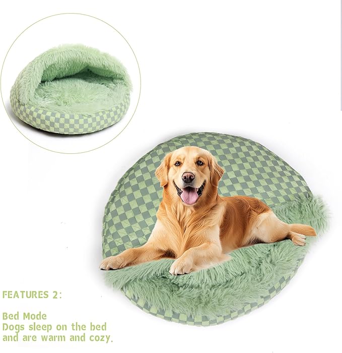 Cat Bed Hooded Plush Nest with Self-Warming Cozy Cave, Calming Anti-Anxiety Pet Bed for Indoor Cats & Small Dogs, Removable Washable Cover & Waterproof Bottom - Green-Ruum Studio Home