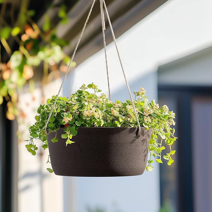 La Jolie Maison Large Hanging Planters - 12 Inch Outdoor Flower Pots, Hanging Garden Planters Set of 2, Iron Color-Ruum Studio Home