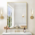 30x40In Gold Bathroom Mirror for Wall, Brushed Gold Rectangle Mirrors with Metal Frame, Bathroom Rectangular Mirror Modern Wall Mirror for Bedroom Living Room, Hangs Horizontal or Vertical-Ruum Studio Home
