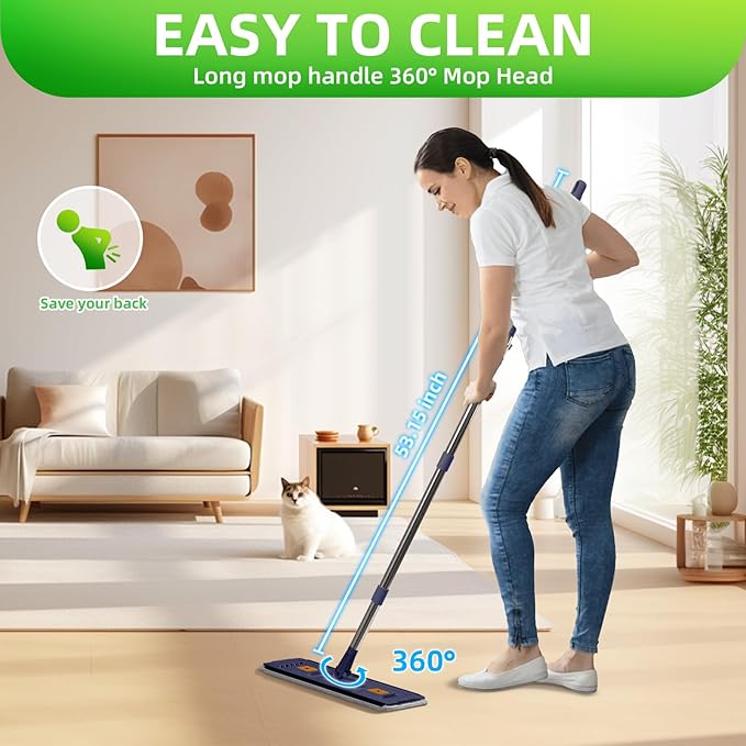 360° Mop and Bucket Set with Wringer – Microfiber Floor Mop System for Home Cleaning – Long Handle, Wash & Dry Dual Tank, Extra Absorbent Pads, Space-Saving Design for Hardwood, Tile & Laminate Floors-Ruum Studio Home